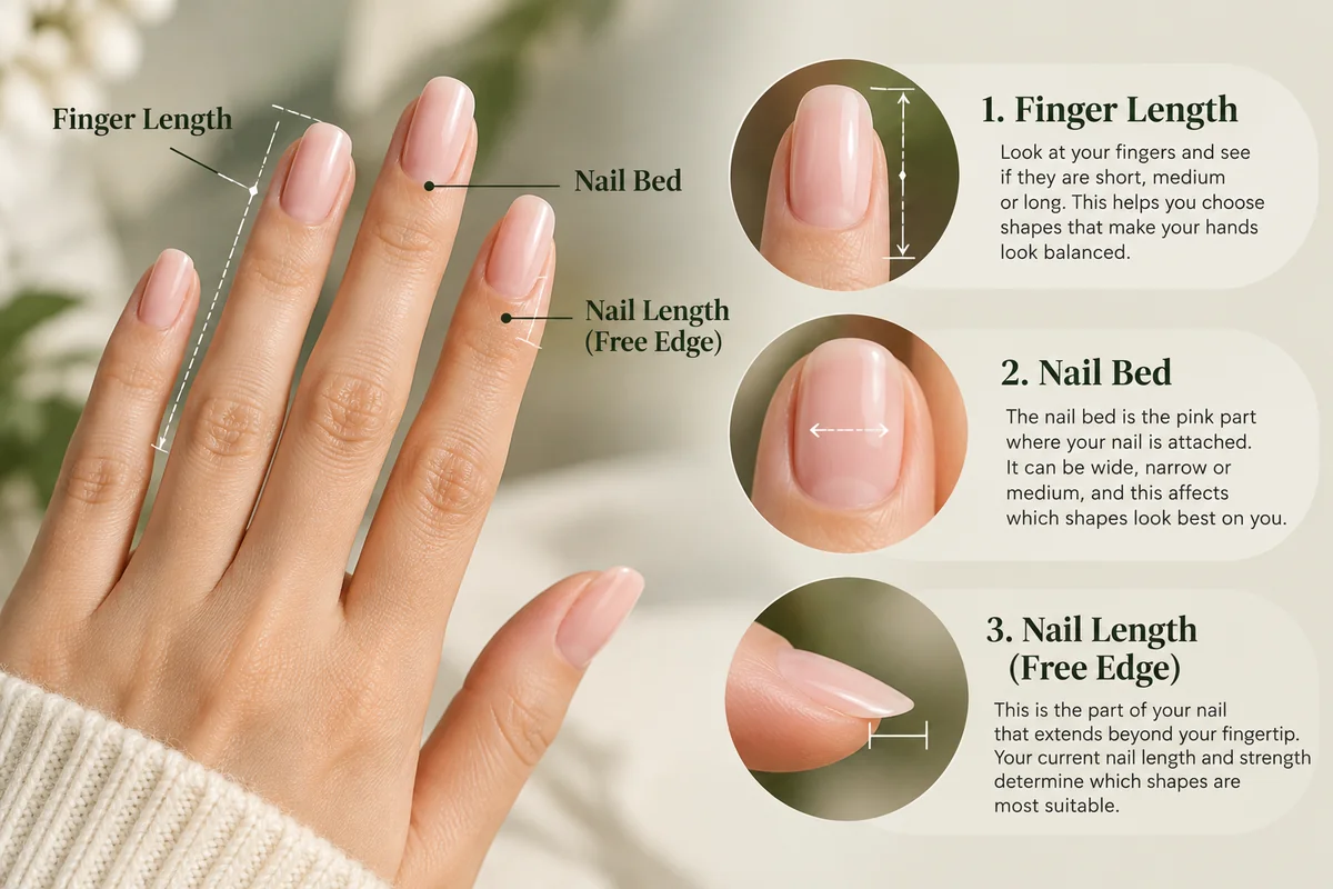 How to check finger length, nail bed shape, and natural nail length